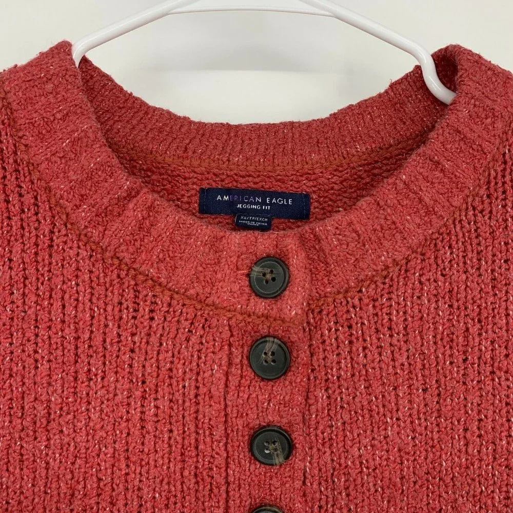 American Eagle Sweater Henley Jegging Fit Pullover Button Up Pink - Picture 4 of 12